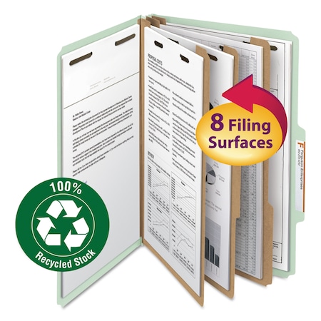 Smead Recycled Pressboard Classification Folders, 3 Dividers, Legal Size, Gray-Green, PK10, 10PK 19093